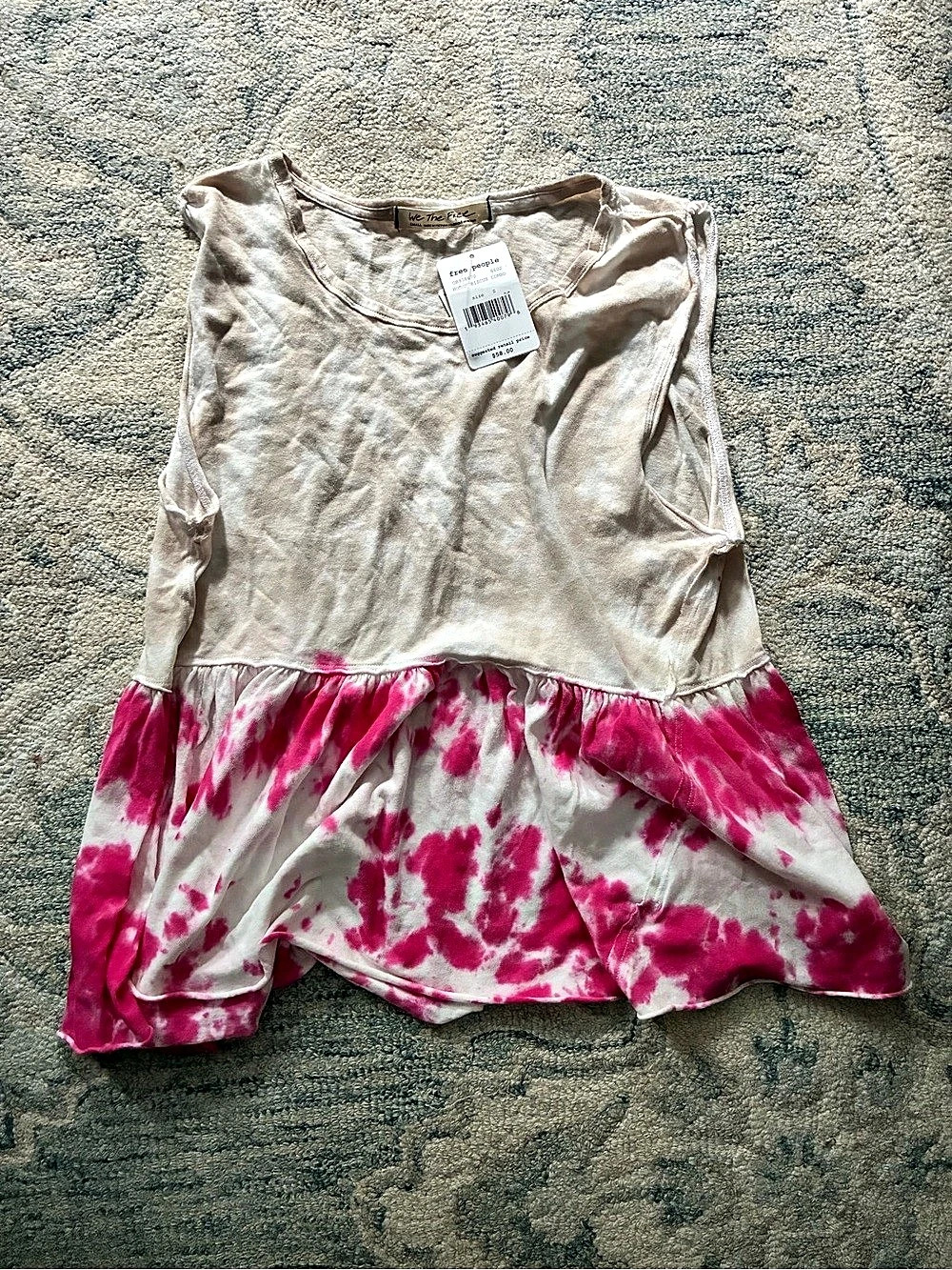 Free People Tie-Dye tank NWT in Pink & White